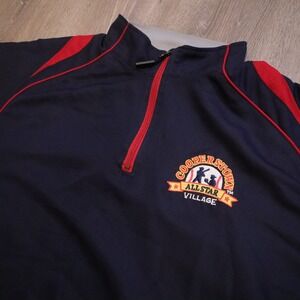 COOPERSTOWN ALL STAR VILLAGE Mens XLarge Quarter Zip Pullover Shirt Navy Red